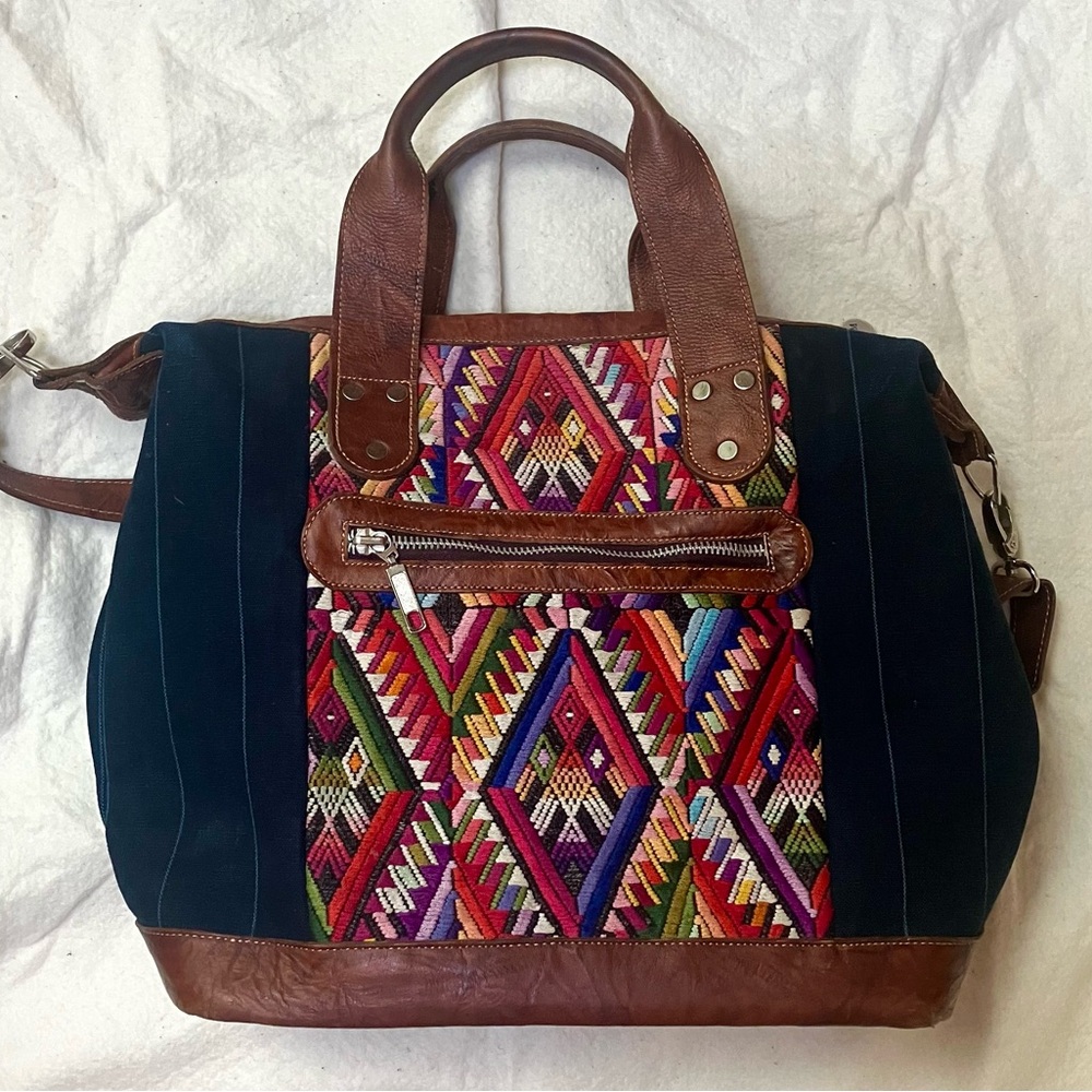 Boho woven leather purse